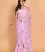 Supernet cotton embroidery saree(Purple)