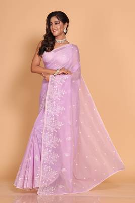 Supernet cotton embroidery saree(Purple) 3