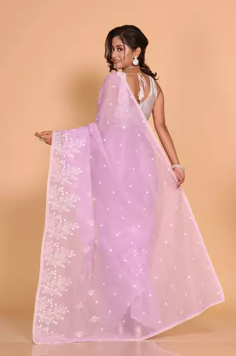 Supernet cotton embroidery saree(Purple)