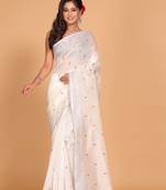 Supernet cotton embroidery saree(Off White)