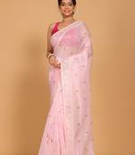 Supernet cotton embroidery saree(Pink)