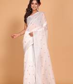 Supernet cotton embroidery saree(White)