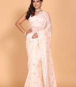 Supernet cotton embroidery saree(Peach)