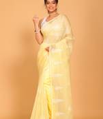 Supernet cotton embroidery saree(Yellow)
