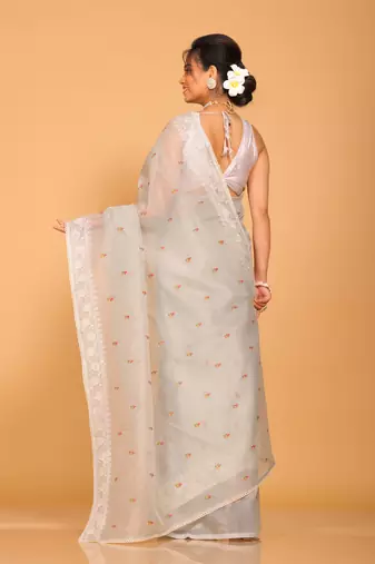 Supernet cotton embroidery saree(Grey)