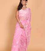 Supernet cotton embroidery saree(Pink)
