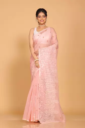 Supernet cotton embroidery saree(Onion Pink)