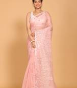 Supernet cotton embroidery saree(Onion Pink)