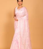Supernet cotton embroidery saree(Light Pink)
