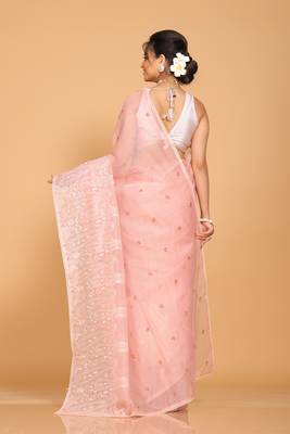 Supernet cotton embroidery saree(Onion Pink) 4