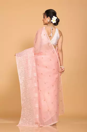Supernet cotton embroidery saree(Onion Pink)
