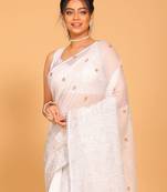 Supernet cotton embroidery saree(Light Grey)