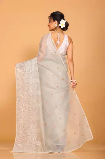 Supernet cotton embroidery saree(Dark Slate Grey)
