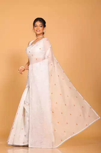 Supernet cotton embroidery saree(Light Grey)
