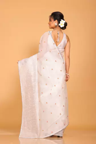 Supernet cotton embroidery saree(Light Grey)