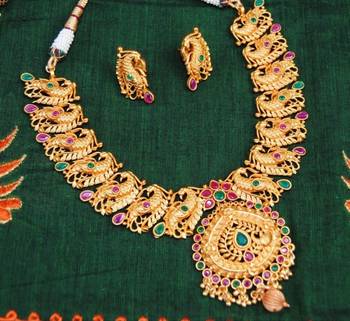 Ruby emerald peacock necklace set 1