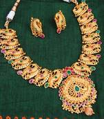 Ruby emerald peacock necklace set