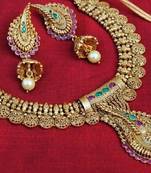 Multicolor gold designer necklace set