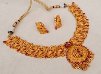 Ruby peacock ethnic necklace set 1