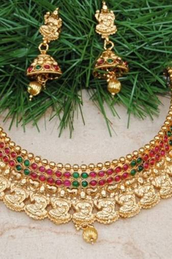 Lakshmi goddess kemp stone necklace set
