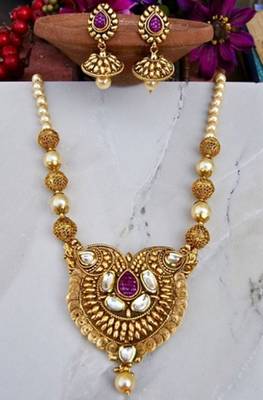 Antique designer paan chakri necklace set with rubies 1
