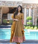 Mustard Georgette Embroidered Anarkali Suit Set