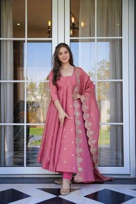 Pink Silk Cosmos Anarkali Suit Set 1