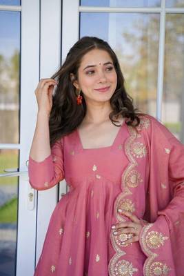 Pink Silk Cosmos Anarkali Suit Set 2