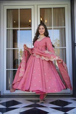 Pink Silk Cosmos Anarkali Suit Set 3