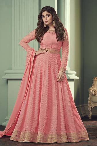 Light pink color georgette embroidered sequence work anarkali salwar kameez