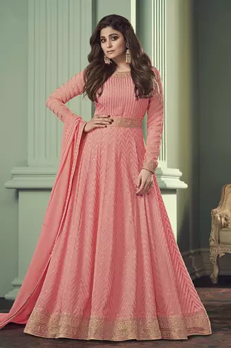 Light pink color georgette embroidered sequence work anarkali salwar kameez