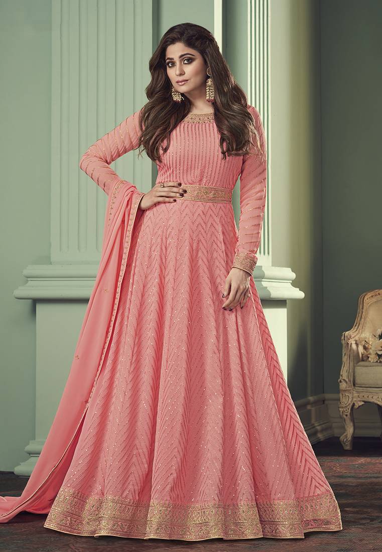 Light pink color georgette embroidered sequence work anarkali salwar kameez