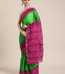 Hand Dyed Pink & Green Bandhani Silk Sustainable Saree