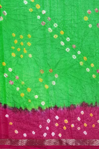 Hand Dyed Pink & Green Bandhani Silk Sustainable Saree