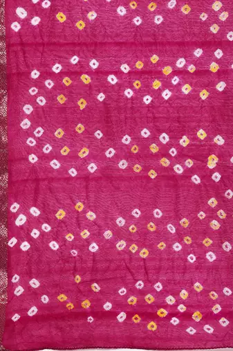 Hand Dyed Pink & Green Bandhani Silk Sustainable Saree