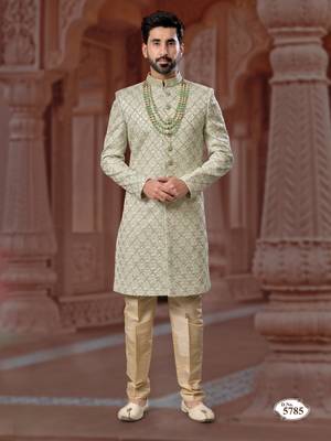 Full handwork all over sherwani set with handwork on colour & botton with stone work wedding sherwani 1