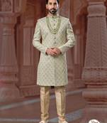Full handwork all over sherwani set with handwork on colour & botton with stone work wedding sherwani