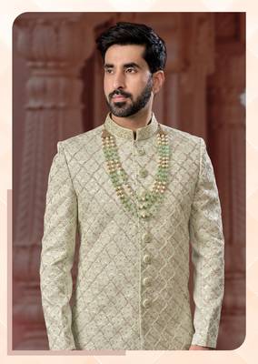 Full handwork all over sherwani set with handwork on colour & botton with stone work wedding sherwani 2