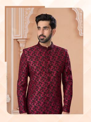 Full handwork all over sherwani set with handwork on colour & botton with stone work wedding sherwani 2