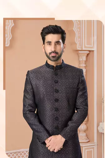 Havy sherwani set with handwork on colour & botton with stone work wedding sherwani