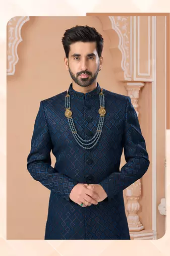 Havy sherwani set with handwork on colour & botton with stone work wedding sherwani
