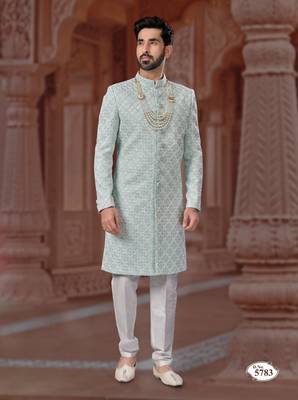 Full handwork all over sherwani set with handwork on colour & botton with stone work wedding sherwani 1