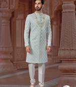 Full handwork all over sherwani set with handwork on colour & botton with stone work wedding sherwani