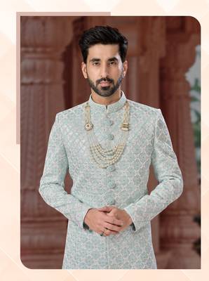 Full handwork all over sherwani set with handwork on colour & botton with stone work wedding sherwani 2