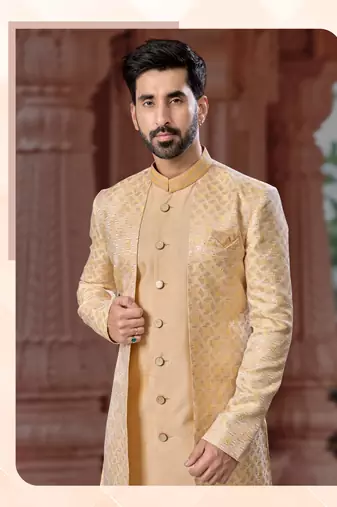 Full computer star work jacket style indowestern set with thread and stone work with fancy botton