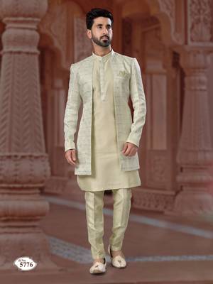 Full computer star work jacket style indowestern set with thread and stone work 1