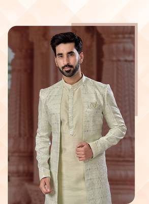 Full computer star work jacket style indowestern set with thread and stone work 2