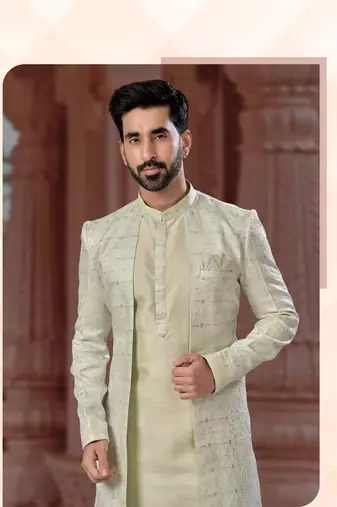 Full computer star work jacket style indowestern set with thread and stone work