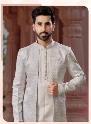 Full computer star work jacket style indowestern set with thread and stone work with potali botton 2