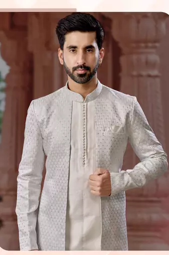 Full computer star work jacket style indowestern set with thread and stone work with potali botton